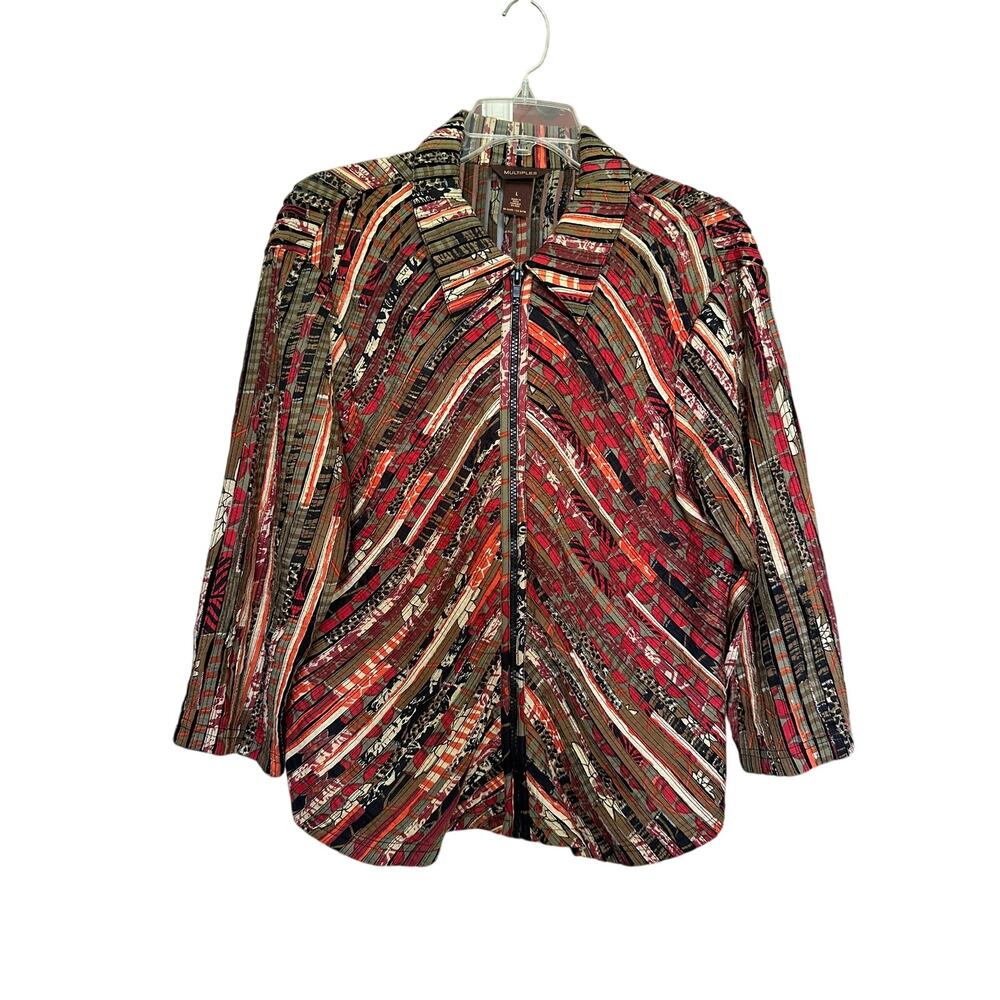 Multiples Unique Colorful Quilted Patchwork Mesh Lightweight Jacket L